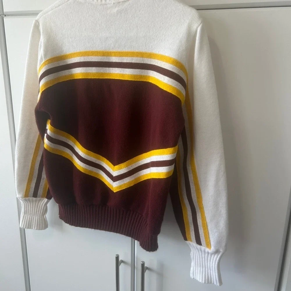 Vintage Hatchers Mfg RHS Cheerleader Sweater Maroon Gold White Stripe Large USA